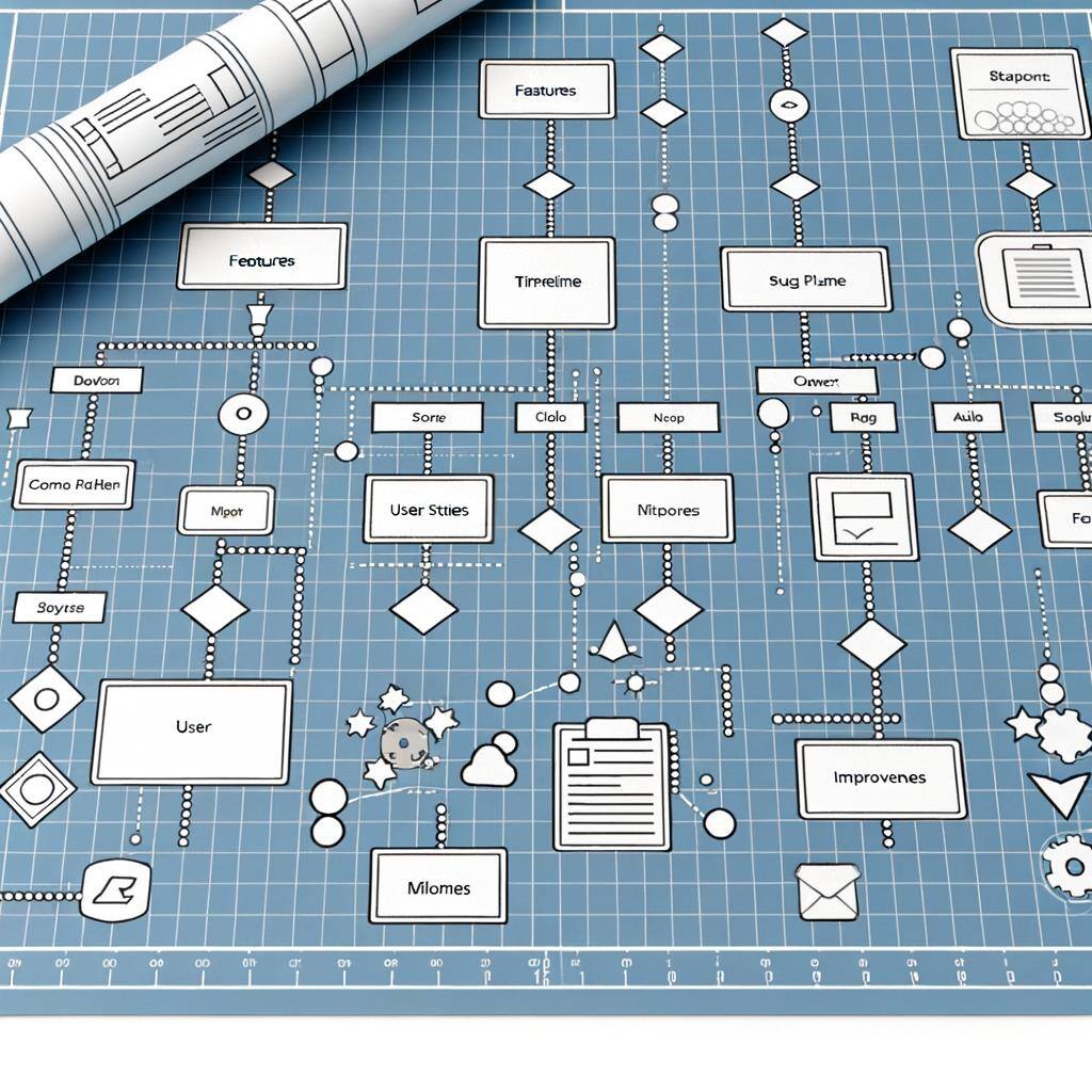 Software roadmap in the style of a blueprint